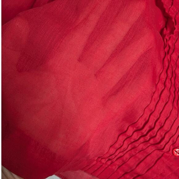 Vtg 1970s Rejoice Red Lightweight Pintucked Ruffle Detail Button Up Top XL - Picture 3 of 4